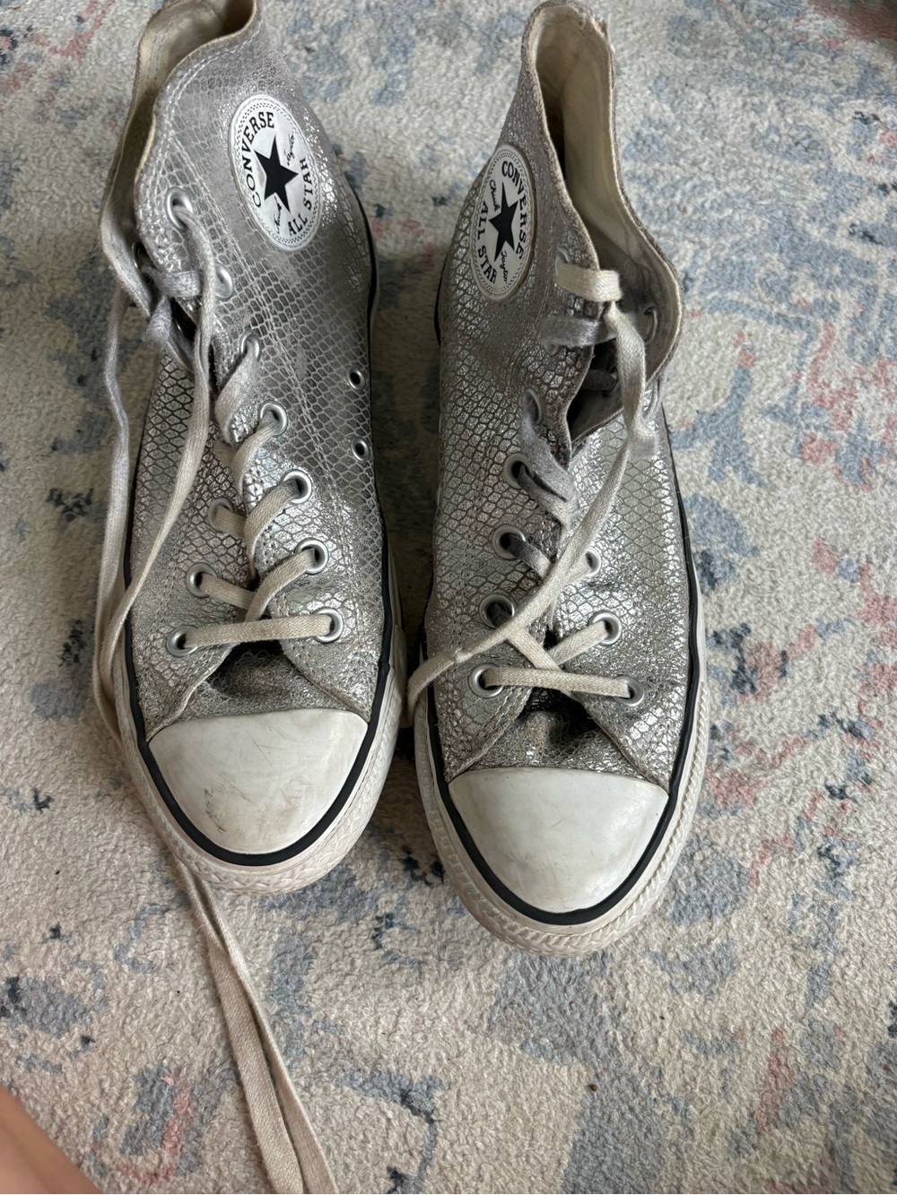 Converse Silver Metallic Snake-Print High Top Sneakers